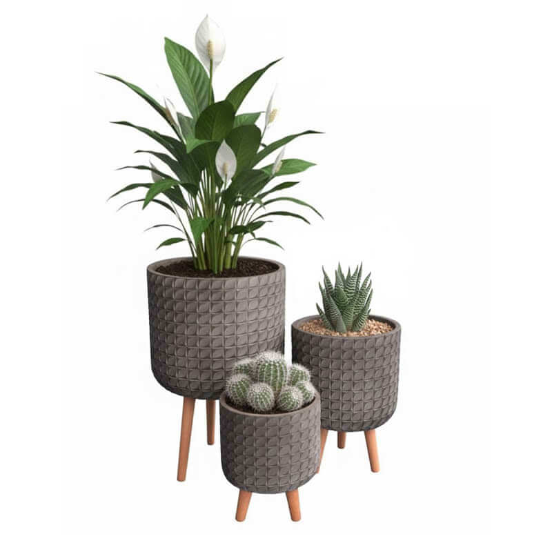 กระถางไฟเบอร์ซีเมนต์พร้อมขาไม้ ARTGARDEN & DECOR PFCL-0041AG DIA 37*37*62 CM. สีเทา_3